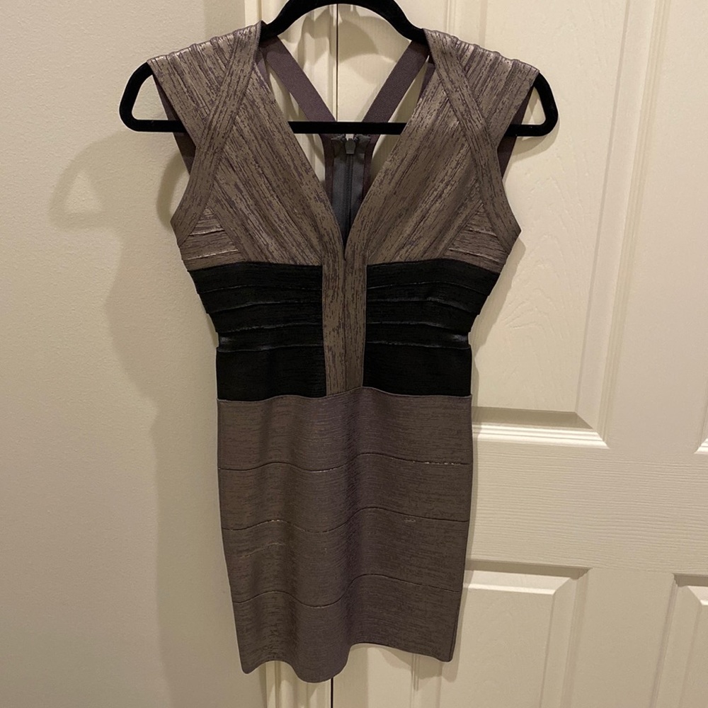 Herve Leger gold mini dress. Size small